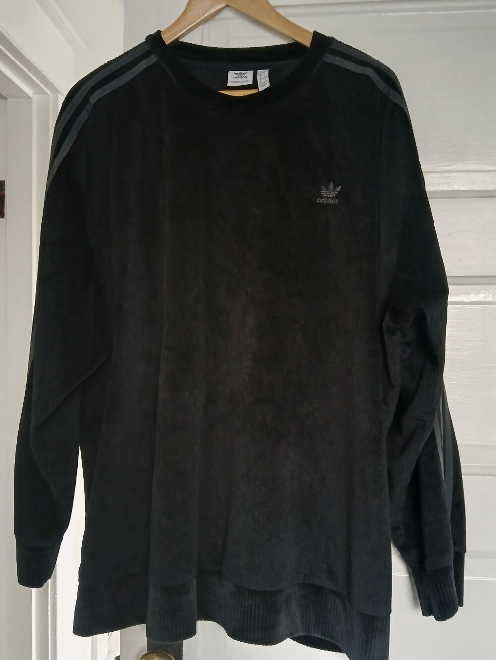 ADIDAS Women LS Trefoil Black Sweater Corduroy Dark Gray 3 Stripes Size 3X